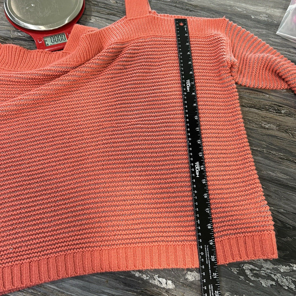 Jessica Simpson Womens Sweater Large 3/4 Sleeve Cold Shoulder Chunky Knit Orange - Picture 6 of 10